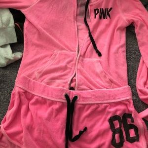 Victoria secret pink brand terry shorts and hoodie. Super cute